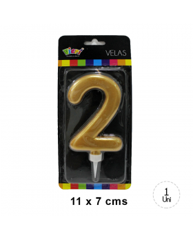 VELA CUMPLEAÑOS GOLD NUMERO 2 11x7CM /144