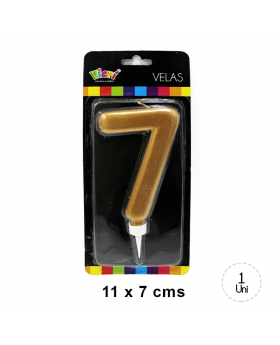 VELA CUMPLEAÑOS GOLD NUMERO 7 11x7CM /144
