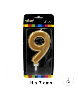 VELA CUMPLEAÑOS GOLD NUMERO 9 11x7CM /144