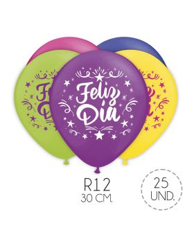 GLOBO ESTAM FELIZ DIA MIXCOLOR R12 SET25U /100