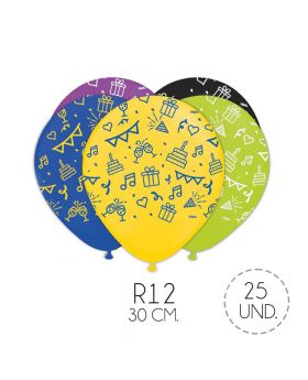 GLOBO ESTAMP CUMPLEAÑOS R12 30CM SET25U /100
