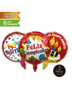 GLOBO ALLOY CUMPLEAÑOS RED 45CM SET3U /300