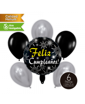 GLOBOS BOUQUET ALLOY LATEX CUMPLE BLACK KIT6P /300