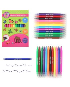 MARCADORES DOBLES BRUSH Y PUNTA 12 COLORES /144