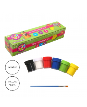 TEMPERA LAVABLE 18ML PINCEL COLORES SET6U /60