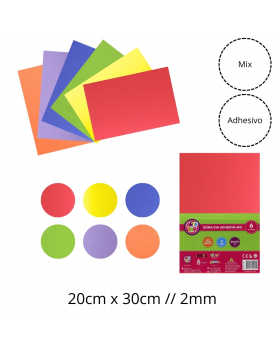 GOMA EVA ADHESIVA 2MM 20x30CM MIX SET6U /100