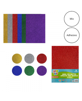 COMA EVA GLITTER ADHESIVA 20X30CM MIX 10PCS/100