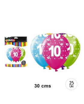 GLOBOS ESTAM. PRINT CUMPLE 10 R12 25UN/100