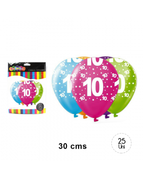 GLOBOS ESTAM. PRINT CUMPLE 10 R12 25UN/100