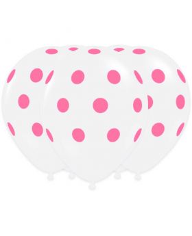 GLOBOS POLKA TRANSP.PUNTOS ROSADO R12 25UN/100
