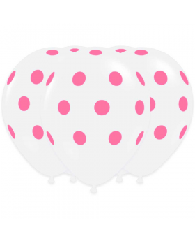 GLOBOS POLKA TRANSP.PUNTOS ROSADO R12 25UN/100