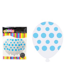 GLOBOS LISOS CRISTAL PUNTOS CELESTE R12 25UN/100