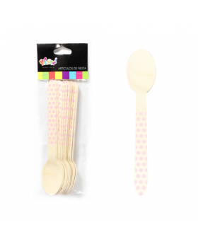 SET X 10 CUCHARA MADERA POLKA ROSADO/100