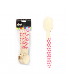 SET X 10 CUCHARA MADERA POLKA FUCSIA/100