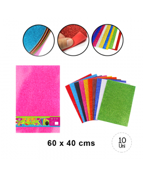 GOMA EVA GLITTER 40X60CM COLORES SET10U /20