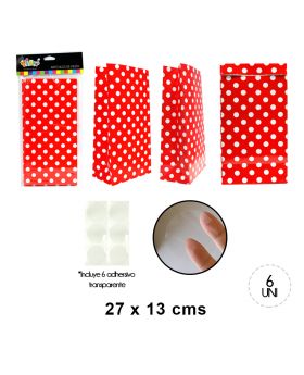 BOLSA PAPEL POLKA ROJO SET6U /120