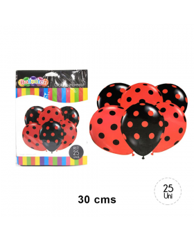 ST 25UN GLOBOS POLKA ROJO+NEGRO R12 /100
