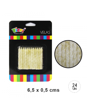 VELA ESPIRAL BLANCO CON GLITTER ORO SET24U /240