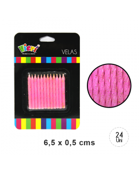 VELA ESPIRAL ROSADO CON GLITTER ORO SET24U /240