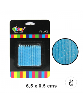 VELA ESPIRAL CELESTE CON GLITTER ORO SET24U /240