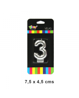 VELA NÚMERO #3 METAL PLATA/240