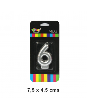 VELA NÚMERO #6 METAL PLATA X 12/240