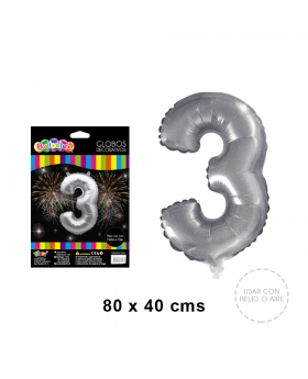 GLOBOS HELIO COLOR SILVER NUMERO 3 /240