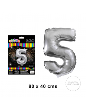 GLOBO HELIO NUMERO 5 PLATA 81CM /600