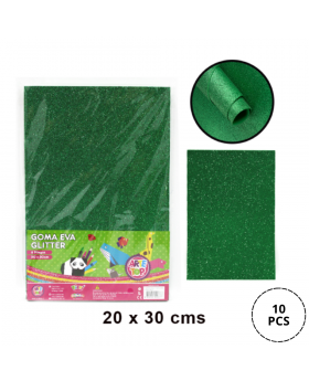 SET 10 PCS  GOMA EVA GLITTER 20*30 VERDE/100