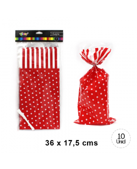BOLSA CON AMARRA POLKA ROJO SET10U /200