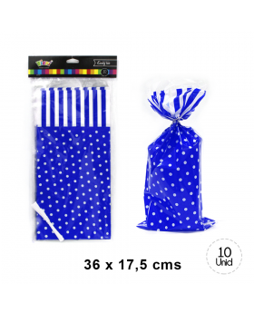 BOLSA CON AMARRA POLKA AZUL SET10U /200