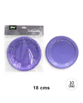 SET 10 PLATOS IRIDISCENTE ESTRELLAS LILA/120