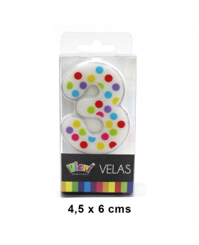 VELA NUMERO 3 CON PUNTOS Y COLORES/288