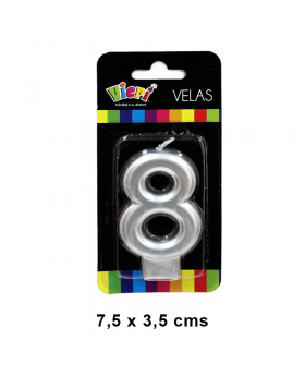 VELA METAL PLATA NUMERO 8 7.5CM /288