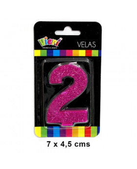 VELA NUMERO 2 FUXIA CON BRILLO/288