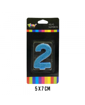 VELA NUMERO 2 CELESTE CON BRILLO/288