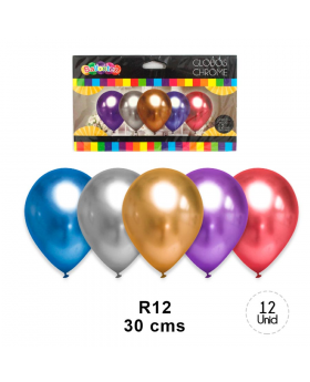 GLOBOS CRHOME METALIZADO MIX R12 30CM 12UN./150