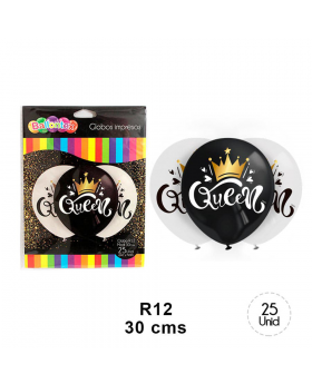GLOBO ESTAMP QUEEN NEGRO R12 30CM SET25U /100