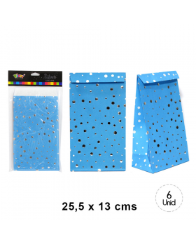 BOLSA PAPEL POLKA CELESTE 25.5x13CM SET6U /120