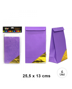 BOLSA PAPEL LILAGOLD IRIDISC. 25.5x13CM SET6U /120
