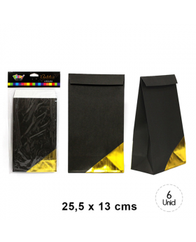 BOLSA PAPEL NEGROGOLD IRIDISC 25.5x13CM SET6U /120