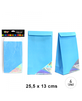BOLSA PAPEL CELESTE IRIDISC. 25.5x13CM SET6U /120