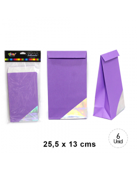 BOLSA PAPEL LILA IRIDISC. 25.5x13CM SET6U /120