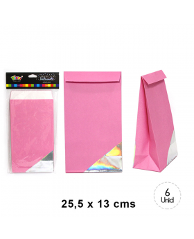 BOLSA PAPEL ROSA IRIDISC. 25.5x13CM SET6U /120