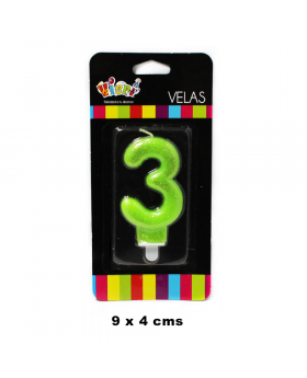 VELA NUMERO 3 GLITTER 9CM /288
