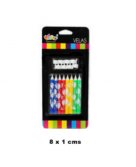 VELAS COLOR DISEÑO GLOBOS SET8U /288