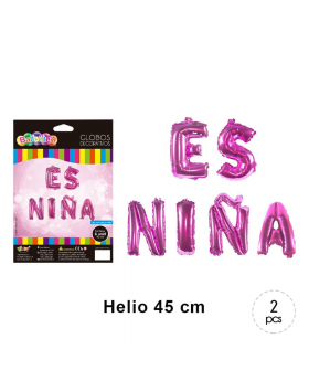 KIT GLOBOS HELIO LETRAS ES NIÑA /200