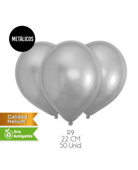 GLOBOS LISOS METALICOS R9 22CM SILVER SET50U /100